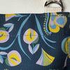 Detail of Navy Blue folk print design on 100% organic cotton apron