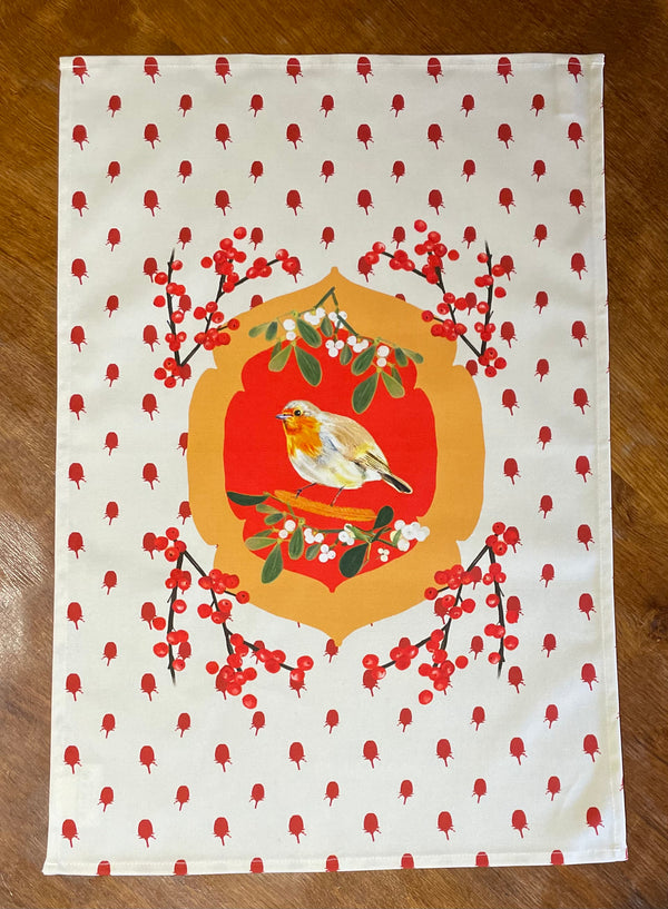 Christmas Robin Tea Towel