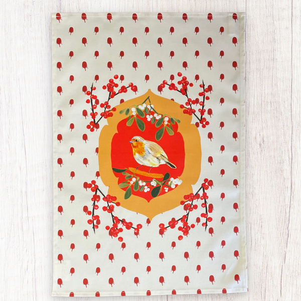 Christmas Robin Tea Towel